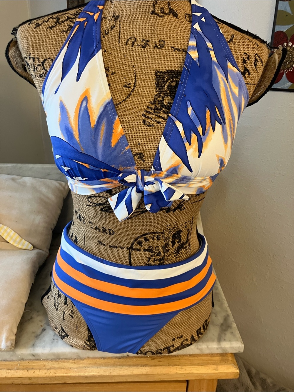 Tommy Bahama Blue and White And Orange Bikini Bathing Suit!